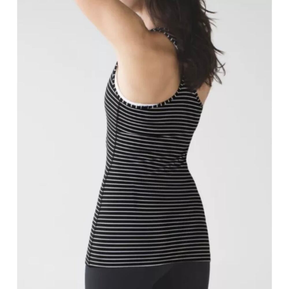 Lululemon Cool Racerback Tank Top Black White Striped Workout Running Sz 6